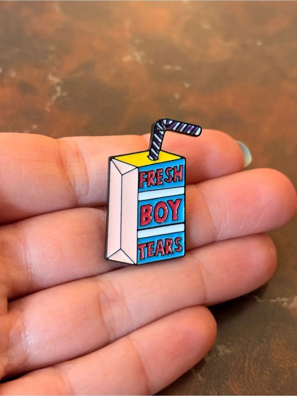 Fresh Boy Tears Juice Box Enamel Brooch Pin - Breakup Pin